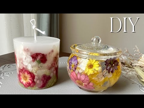 🌹ローズとカーネーションのボタニカルキャンドルとレジンポット作り /Making rose and carnation botanical candles and resin pots
