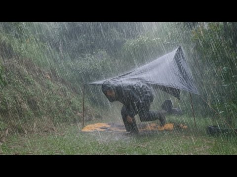 AMAZING‼️CAMPING IN HEAVY RAIN ⛈️ A SCARY DOWNPOUR NEAR LAKE