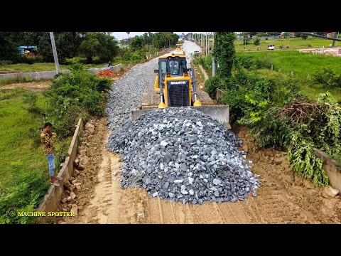 Continuing Building Foundation Road By Excellence Operator Dozer Spreading Stone & Dump Trailer