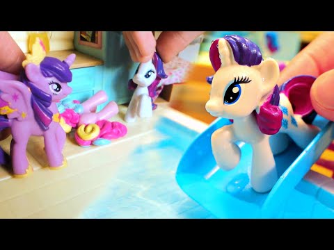 MY LITTLE PONY CAMPING TRIP in CAMPER VAN and POOL PARTY | MLP toy video | Mommy Etc