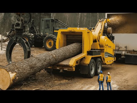 Insane tree cutting and wood chipper shredder machine crushing demolition everything in sight #59