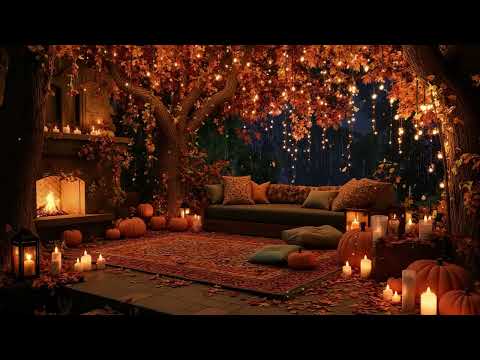 Peaceful Fall Porch Escape 🍁 Crackling Fire & Rain Sounds for Night Serenity