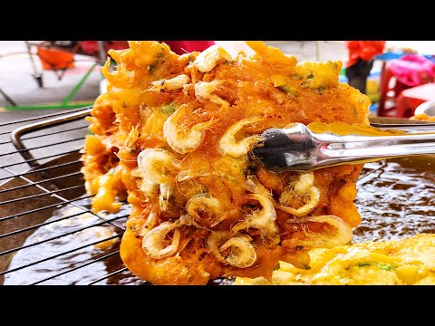 Ultimate Crunch! Amazing Fried Whole Shrimp Pancake, Fried Shrimp Cake, Malaysia Street Food