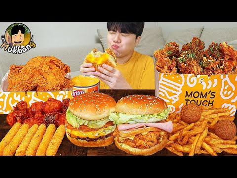 ASMR MUKBANG | Crispy Fried Chicken, Cheese burger, cheese stick recipe ! eating