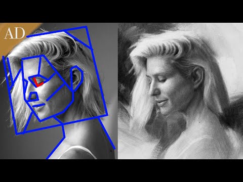 How to draw PERFECT proportions charcoal portraits - NO grid