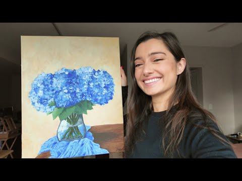 Painting Hydrangeas Timelapse l Relaxing ASMR | How to Paint Glass with Acrylic