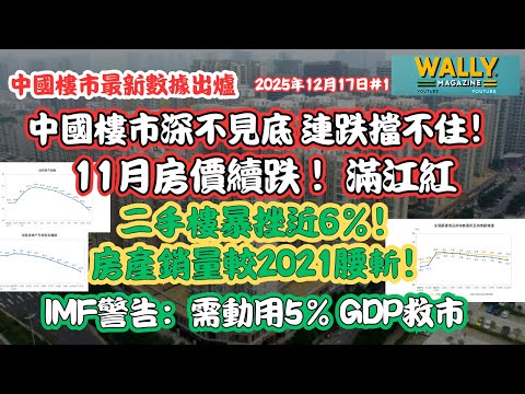 中國樓市最新數據出爐！樓市深不見底，連跌擋不住! 11月房價續跌、二手樓暴挫近6%！房產銷量較2021腰斬! IMF警告：需動用5% GDP救市