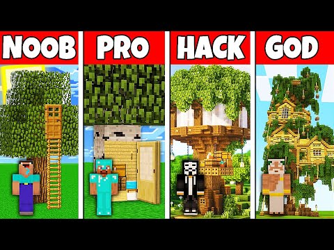 Minecraft Battle: NOOB vs PRO vs HACKER vs GOD! TREE HOUSE BUILD CHALLENGE in Minecraft