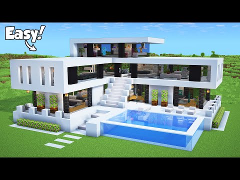 Minecraft: How to Build a Modern House - Tutorial (Easy ) #52 - Interior in Description!