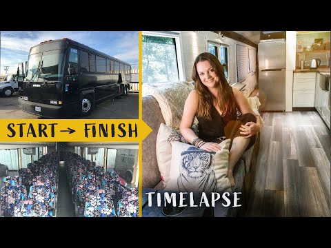 BEAUTIFUL TINY HOME Bus Conversion // TIME LAPSE Start to Finish