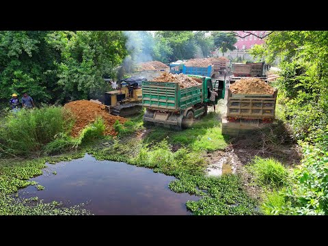 Watchful Start New Landfill Task! Use Dozer Pushing Stone Clearing Land with Truck 5Ton Dumping Soil