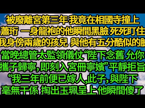 被廢離宮第三年，我竟在相國寺撞上蕭珩。一身龍袍的他瞬間黑臉 死死盯住我身後兩歲的孩兒，那張與他有五分酷似的臉。當晚總管太監領儀仗“陛下念舊，允你攜子歸寧，即刻入宮冊為寧嬪”