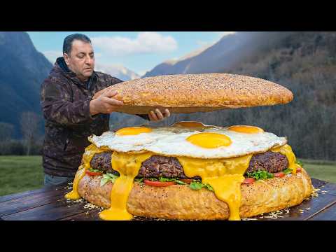 Massive Burger Crowned With Ostrich Egg Yolk