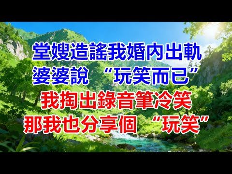 堂嫂造謠我婚內出軌，婆婆說 “玩笑而已”，我掏出錄音筆冷笑：那我也分享個 “玩笑”。#婆媳矛盾 #婆媳關係 #情感共鳴 #爽文 #一口氣看完 #完結小說 #助眠故事 #深夜故事 #老年生活