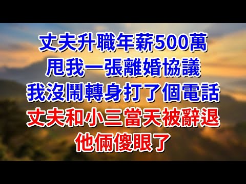 丈夫升職年薪500萬，甩我一張離婚協議，我沒鬧轉身打了個電話，丈夫和小三當天被辭退，他倆傻眼了#阿木講故事#為人處世#生活經驗#情感故事#養老#睡前故事