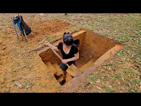 Build a safe underground shelter - protected from wild animals, with a fireplace ; full video