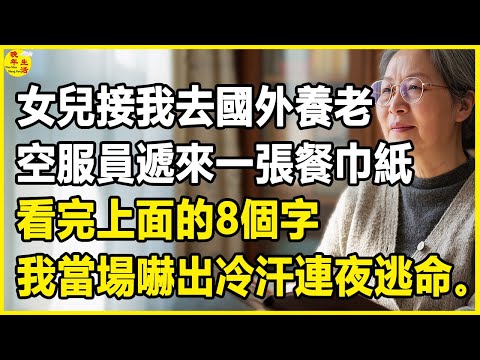 我63歲,女兒接我去國外養老,空服員遞來一張餐巾紙,看完上面的8個字,我當場嚇出冷汗,連夜逃命。 #晚年生活 #中老年生活 #為人處世 #生活經驗 #情感故事 #幸福人生 #上了年紀該明白的事