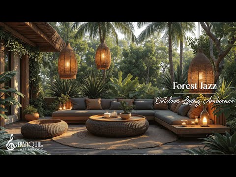 Smooth Jazz Outdoor Living Room | Wooden Porch Coffee Shop Ambience for Stress Relief, Work & Study