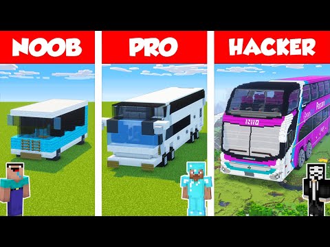 Minecraft NOOB vs PRO vs HACKER: BUS BUILD CHALLENGE in Minecraft / Animation
