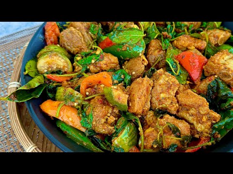 How to Stir Fry Lemongrass Pork Ribs | Khmer Cha Kreung Recipe 