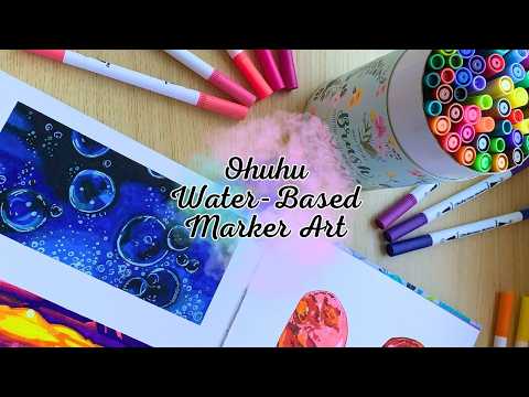 Creating with Ohuhu water-based markers + ASMR 🌇🌊