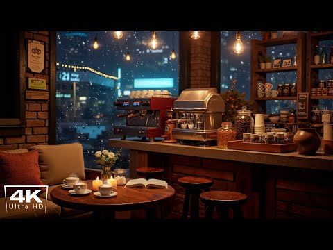 [4K] Winter Jazz at Cozy Coffee Shop Ambience ☕ Smooth Jazz Instrumental Music to Relax