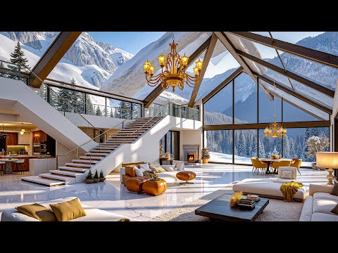 Sweet Jazz Music And A Luxury Living Room In The Winter Forest - Winter Jazz On A Peaceful Snowy Day