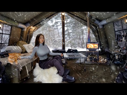 I escaped before the car overturned ! Camping with cats on a snowy mountain