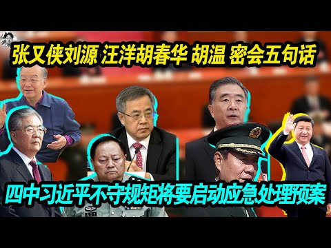 重大爆料：张又侠刘源 汪洋胡春华 胡锦涛温家宝密会五句话 | 张又侠点出最大忧虑 | 张又侠担忧四中全会之后将会党内的暗流将会浮出水面 | 要制定应急处置预案