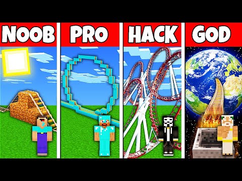 Minecraft Battle: NOOB vs PRO vs HACKER vs GOD! ROLLERCOASTER BUILD CHALLENGE in Minecraft