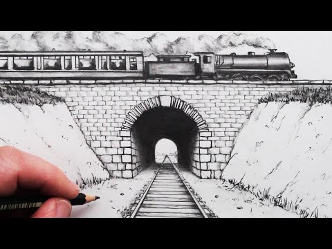 How to Draw using 1-Point Perspective: Train Track and Tunnel