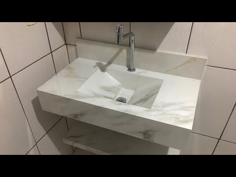 New model of bathroom sink from porcelain tiles.