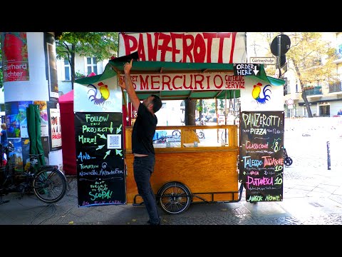 Italian bakes Fried Pizza on Bicycle Trailer | Panzerotti | Street Food Berlin Germany