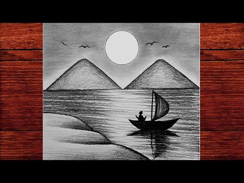 Çok Güzel & Kolay Karakalem Manzara Resmi Çizimi Nasıl Yapılır - Çizim Mektebi Manzara Nasıl Çizilir