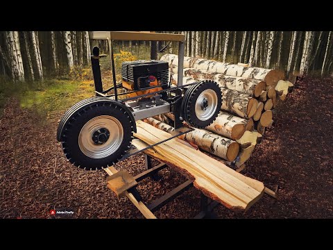 Самодельная пилорама творит чудеса! Порезал березу на доски! homemade sawmill !