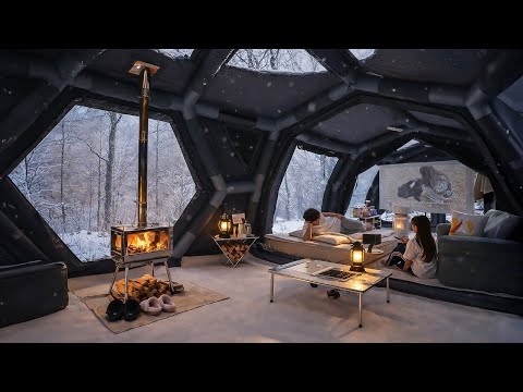 온 세상이 하얗게 뒤덮인 날 새로운 우주선 같은 10M 초대형 에어텐트로 설중 장박캠핑❄️