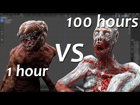 I made a MONSTER in 1h vs 10h vs 100h in BLENDER
