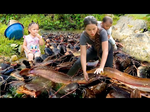 Catching Over 100kg of GIANT FISH in the Rain – Cook Delicious Porridge for My Little Girl