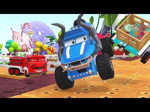 Red Fire Engine Cartoon Monster Trucks Animated Lollipop Animation for Kids