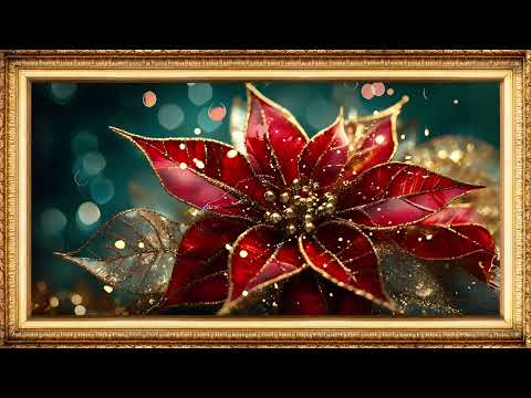 Glowing Christmas Elegance | Art Framed Screensaver | Art for Your TV | 4K 🔔🌹🎄🎄