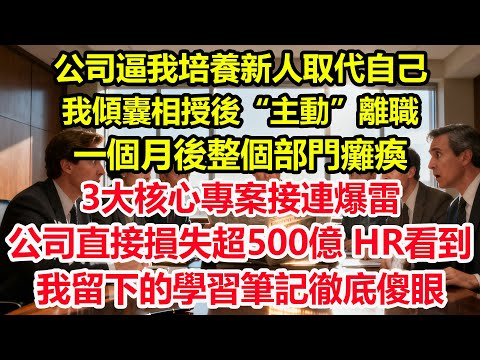 公司逼我培養新人取代自己，我傾囊相授後“主動”離職，一個月後整個部門癱瘓，3大核心專案接連爆雷，公司直接損失超500億，HR看到我留下的學習筆記徹底傻眼！#情感 #爽文 #職場 #生活 #總裁