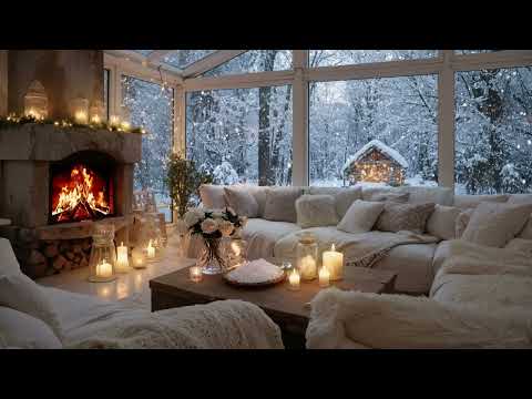 🌷 Winter Elegance Lounge | Candlelight Piano & Gentle Snowfall | Relax, Meditation & Stress Relief