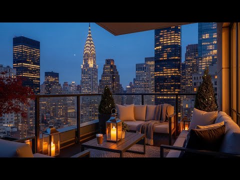 Cozy Fall Evening New York City Balcony to Sleep, Chill, Focus 😴😌🎧 (City and Wind Sound)