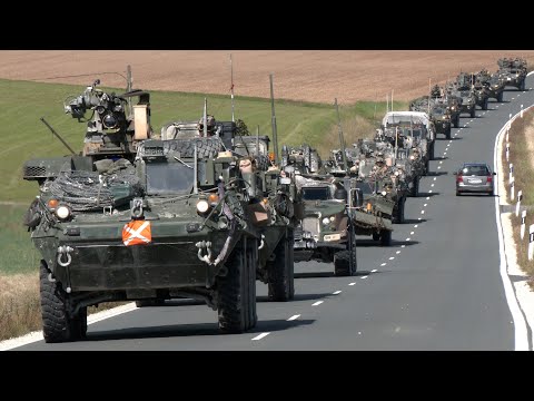 US Army convoys through Germany with lots of armored vehicles 🇺🇸 🇩🇪