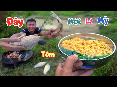 Lần Đầu Ăn Bát Mỳ Có Tôm Khi Đi Dã Ngoại Hút Ao Bắt Cá Ngoài Đồng / Quế Nghịch