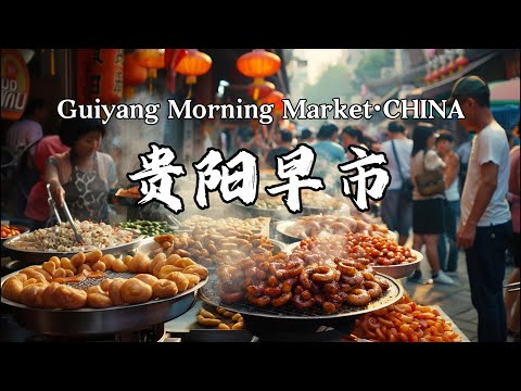 贵阳早市，黔灵山脚下的早市，锅巴糍粑/豆沙窝/辣子鸡/豆腐圆子/朝鲜打糕/椒香鲜肉饼/卤鸡/香酥饼/巨大肉包/糯米包饭/丝娃娃，贵阳街头美食，Guiyang Morning Market·CHINA