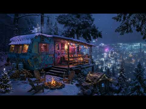 🎵 Trailer Life: Winter Hideout overlooking Shinjora City | Snow and Ambient Music | 4K | 10 hours