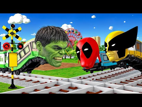 【踏切アニメ】あぶない電車 HEROES TRAINS Vs PACMAN AND FRIENDS🚦 Fumikiri 3D Railroad Crossing Animation #Train