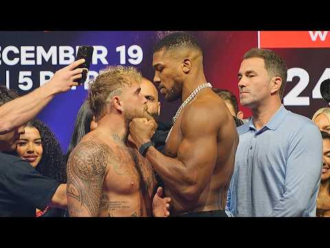 Anthony Joshua SONS Jake Paul during HEATED weigh in & Face Off!