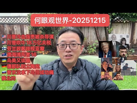 🇺🇸川普冷血指责被杀导演/🇺🇸川普扯犊子说收18万亿关税/🇫🇮芬兰政客歧视亚裔/🇦🇺澳海滩死者16/🇺🇦乌美又谈崩/🇩🇪德部队到立陶宛/🇷🇺普京没拿下乌但成功瘫痪北约 - 何眼观世界(Dec13)